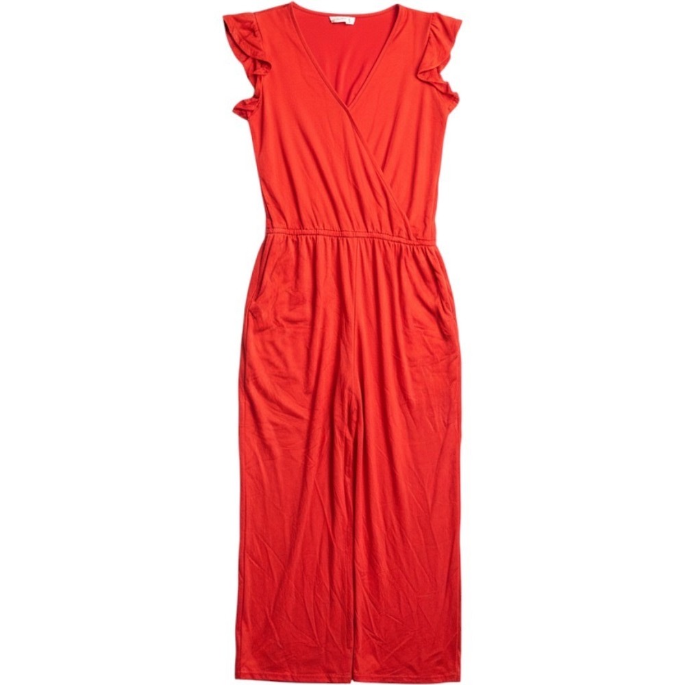 Ninexis Red Ruffle Sleeve V-Neck Wide Leg Layering Jumpsuit with Pockets Size M